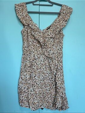 New AFRM Cream Mini Dress with Brown Floral Print size Large